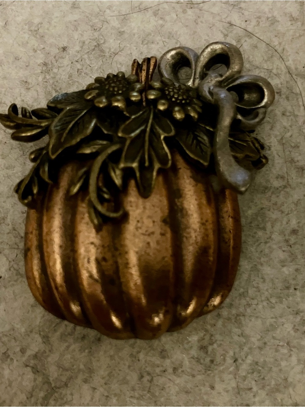 Pumpkin Cooper Tone Vintage Brooch